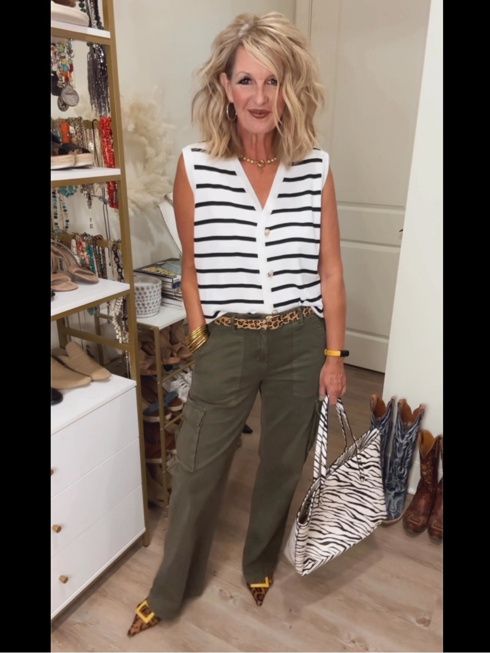 Striped V-Neck Sleeveless Sweater Vest